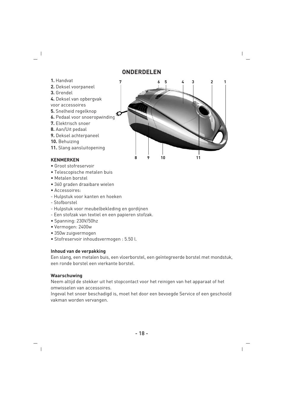 Onderdelen | SINBO SVC 3457 User Manual | Page 19 / 45