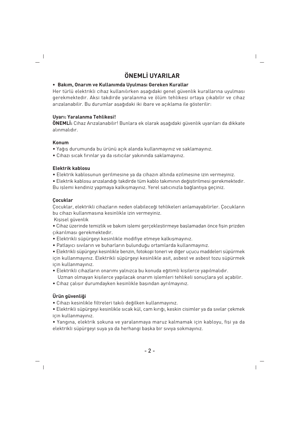 Öneml‹ uyarilar | SINBO SVC 3457 User Manual | Page 3 / 45