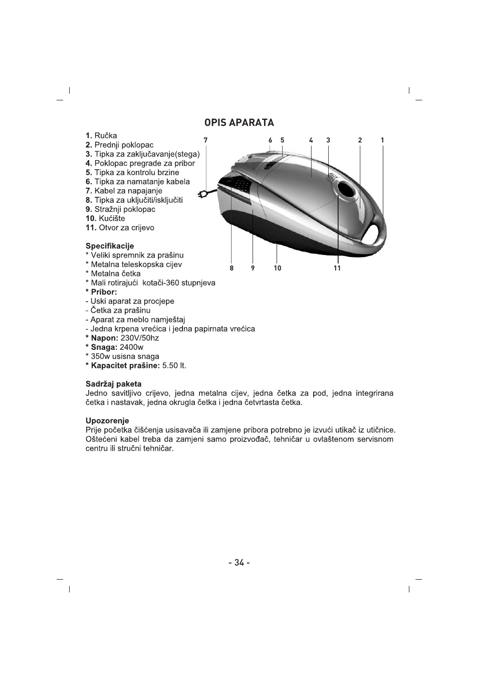 Opis aparata | SINBO SVC 3457 User Manual | Page 35 / 45