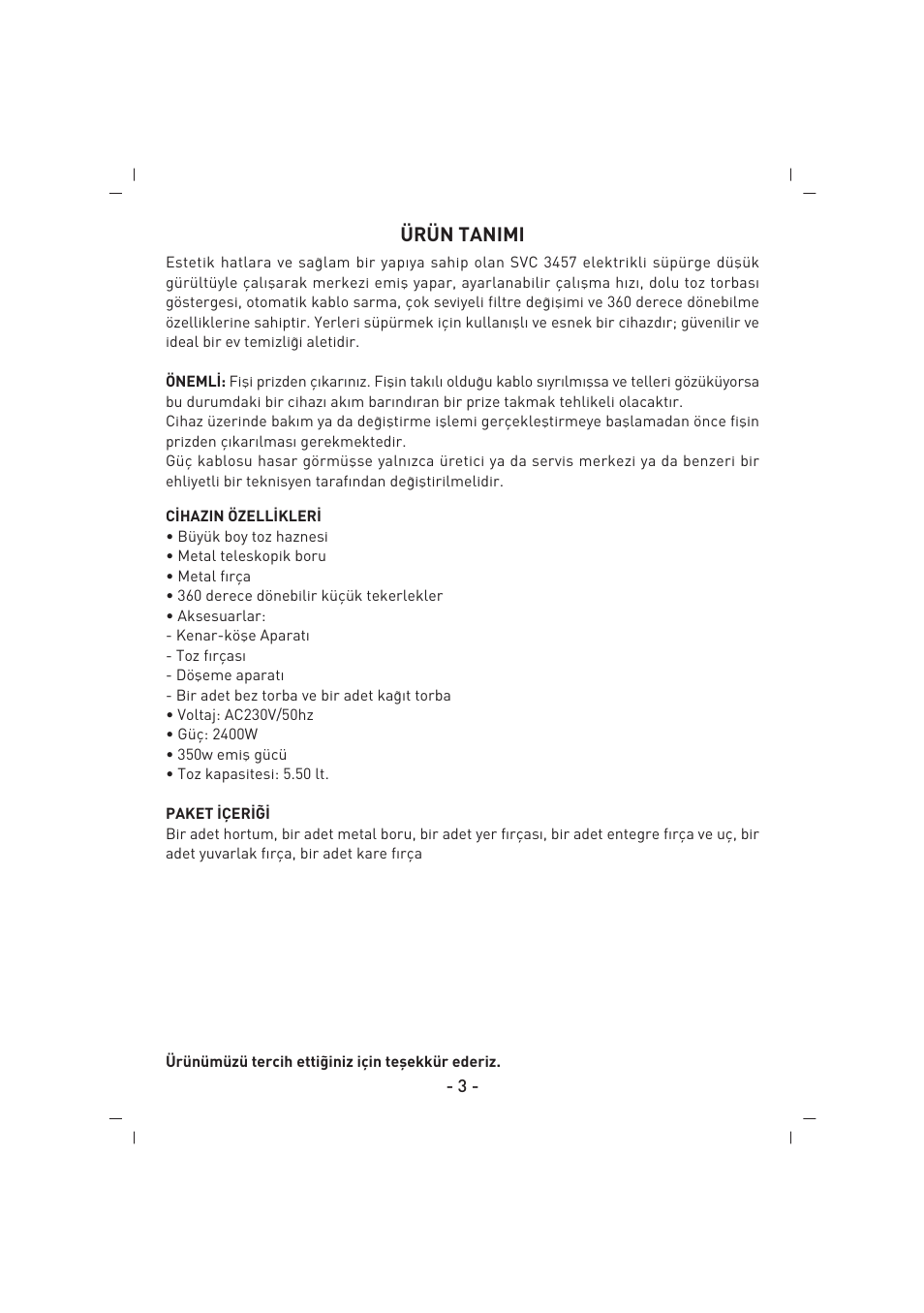 Ürün tanimi | SINBO SVC 3457 User Manual | Page 4 / 45