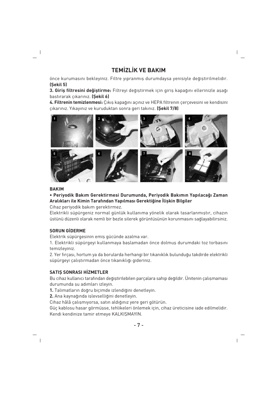 Tem‹zl‹k ve bakim | SINBO SVC 3457 User Manual | Page 8 / 45