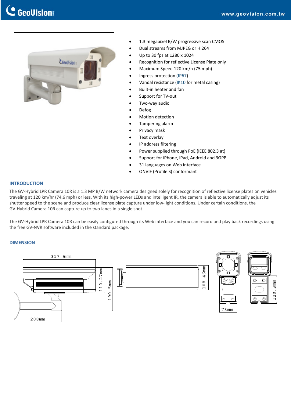 GeoVision Hybrid LPR Camera 10R User Manual | 4 pages
