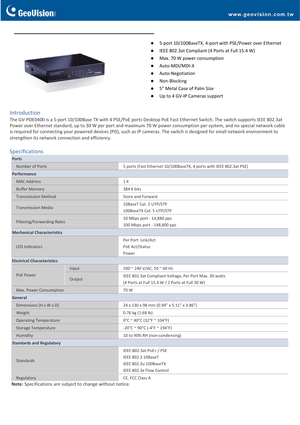 GeoVision POE0400 User Manual | 3 pages