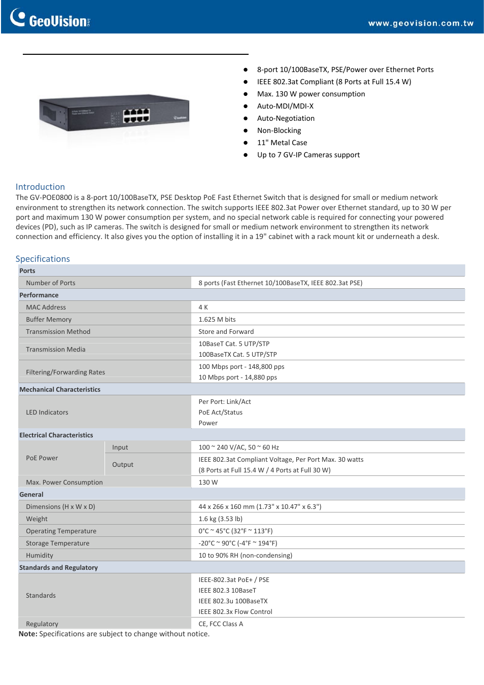 GeoVision POE0800 User Manual | 2 pages