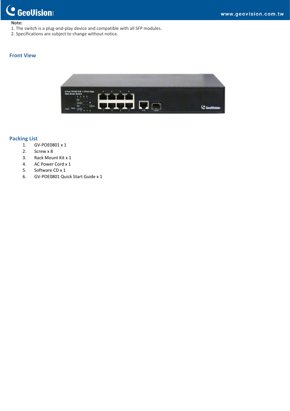 GeoVision POE0801 User Manual | Page 3 / 3