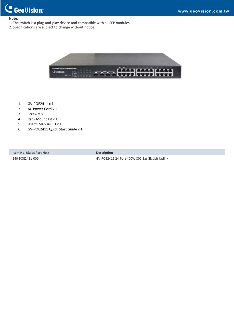 GeoVision POE2411 User Manual | Page 3 / 3
