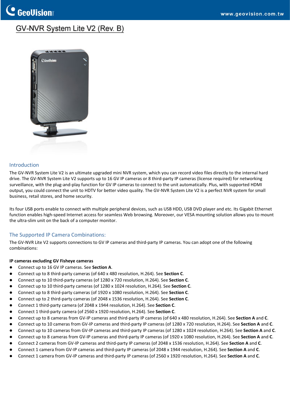 GeoVision NVR System Lite V2 (Rev. B) User Manual | 6 pages