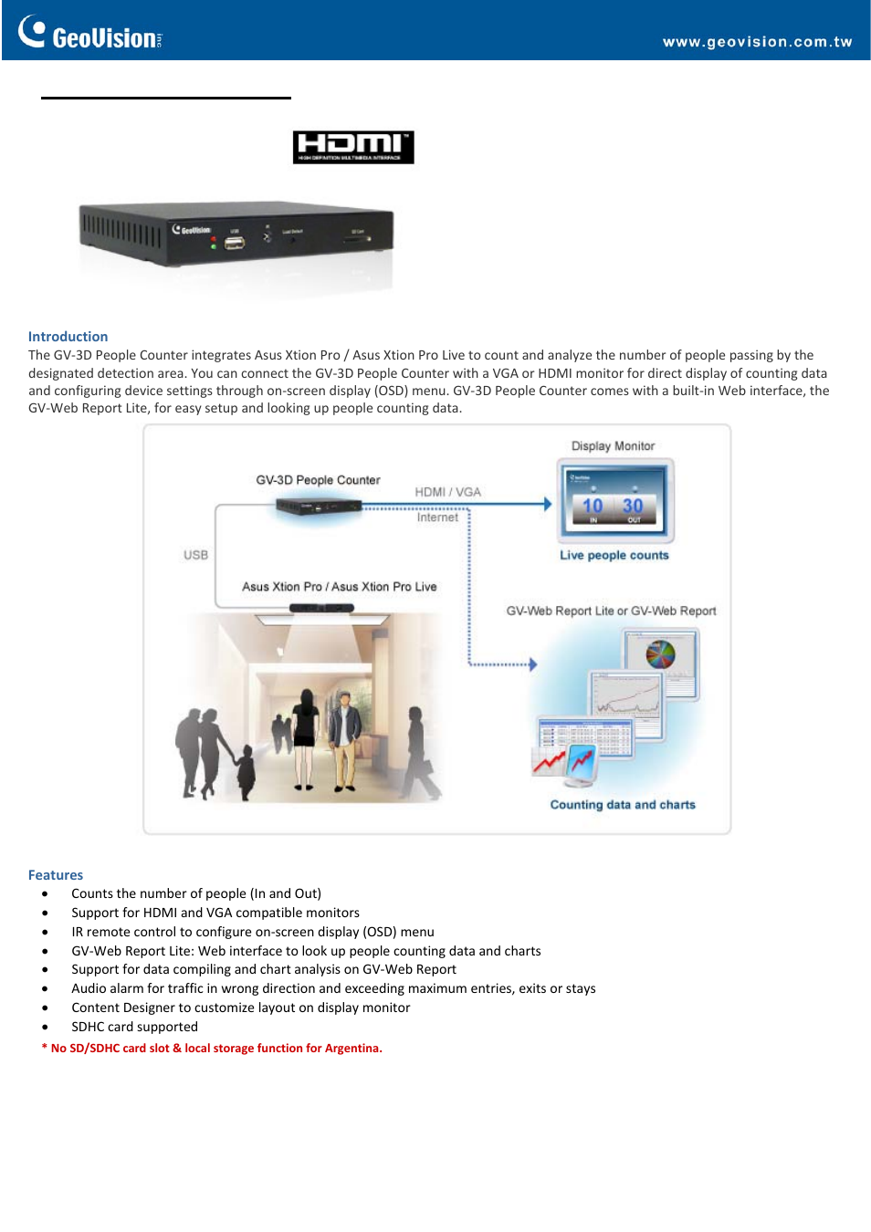 GeoVision 3D People Counter User Manual | 4 pages