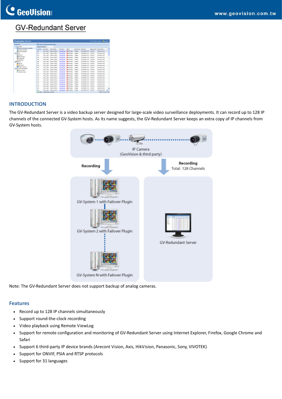 GeoVision Redundant Server User Manual | 4 pages