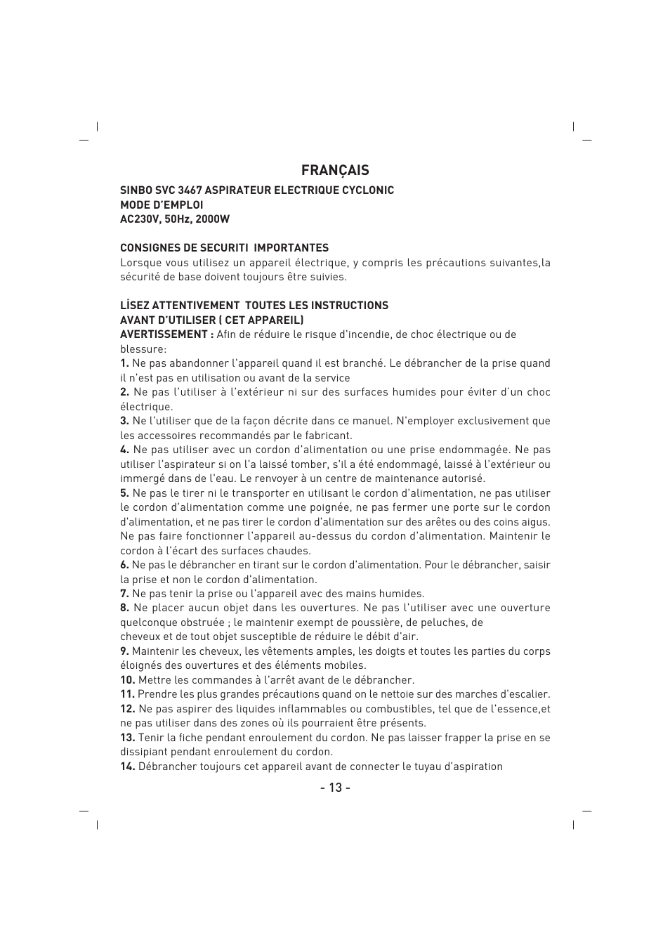 SINBO SVC 3467 User Manual | Page 14 / 64