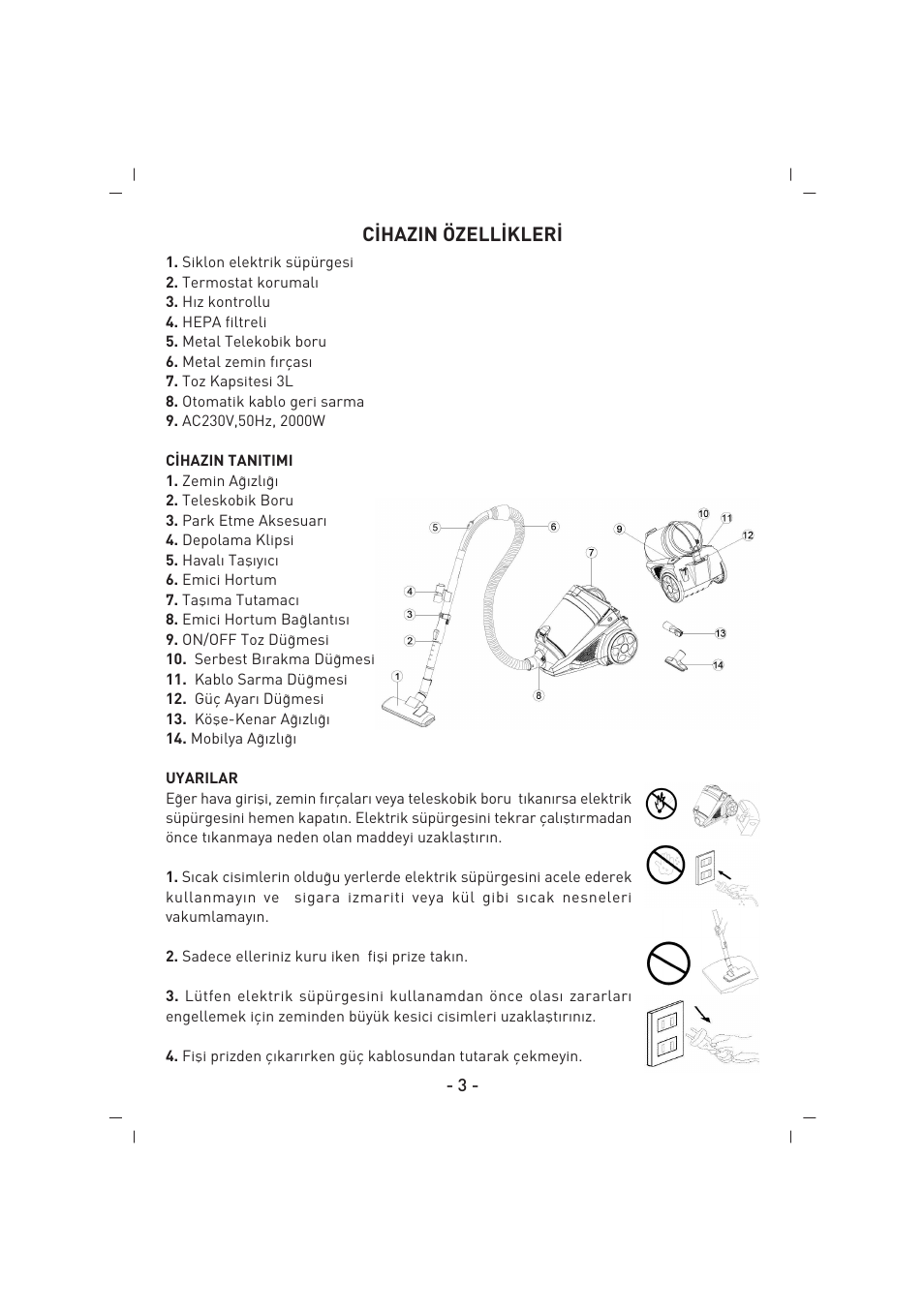 C‹hazin özell‹kler | SINBO SVC 3467 User Manual | Page 4 / 64