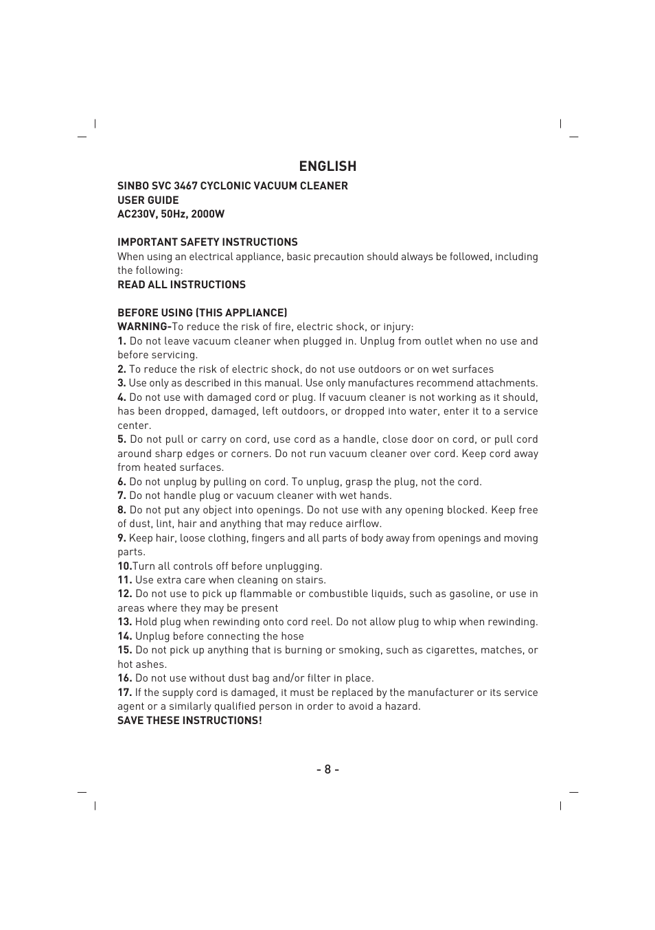 SINBO SVC 3467 User Manual | Page 9 / 64