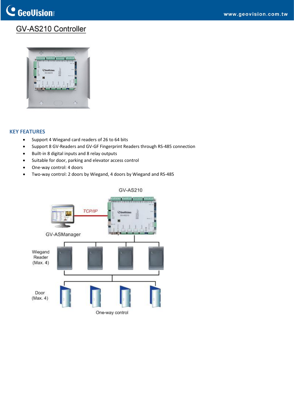 GeoVision AS210 Controller User Manual | 3 pages