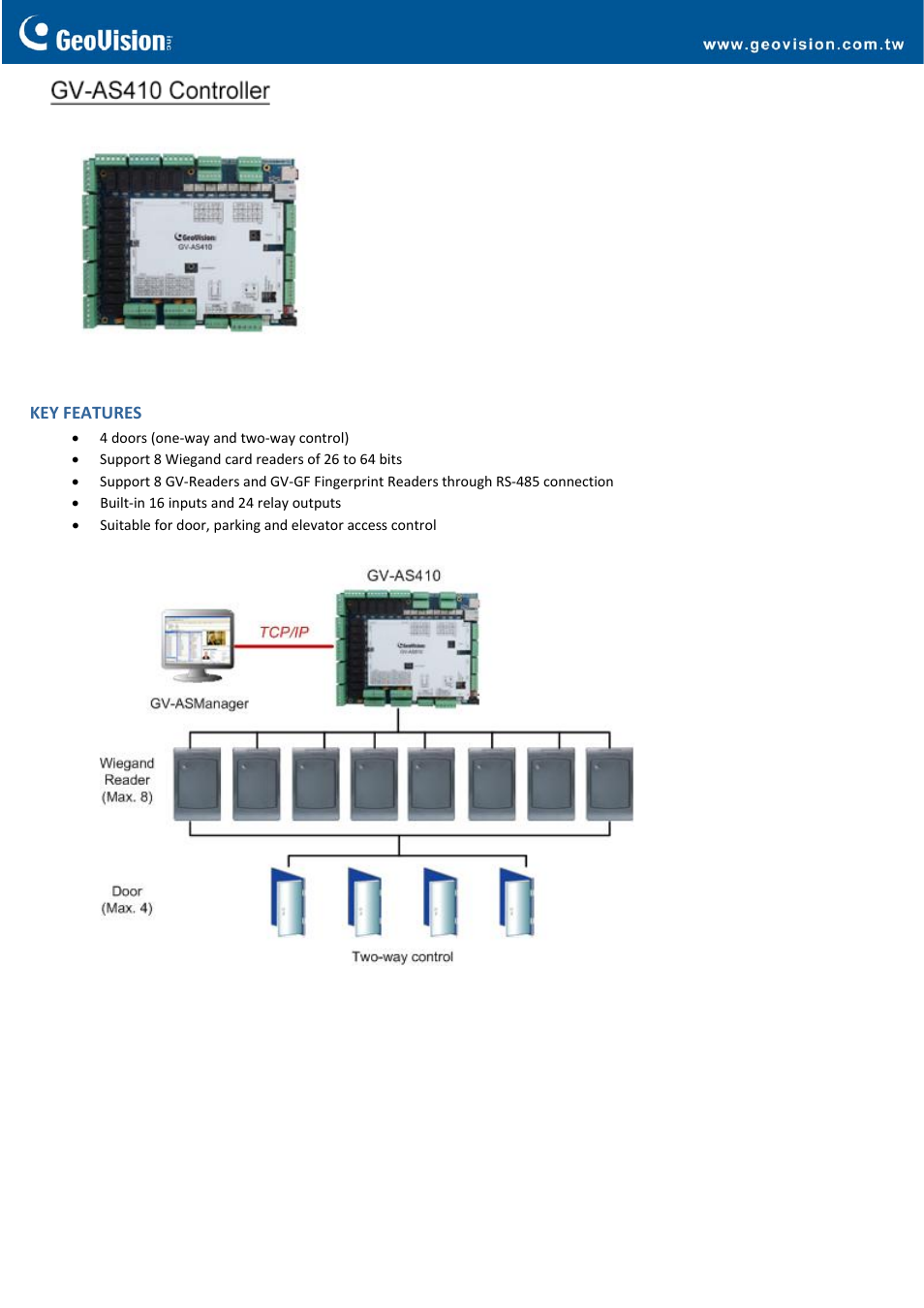 GeoVision AS410 Controller User Manual | 3 pages