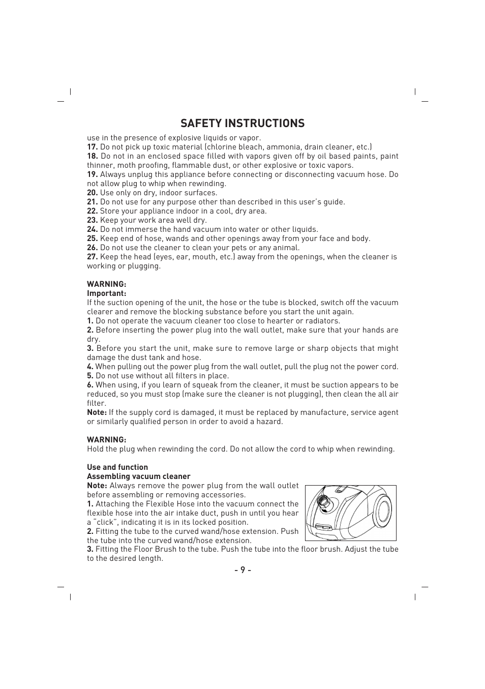 Safety instructions | SINBO SVC 3446 User Manual | Page 10 / 50