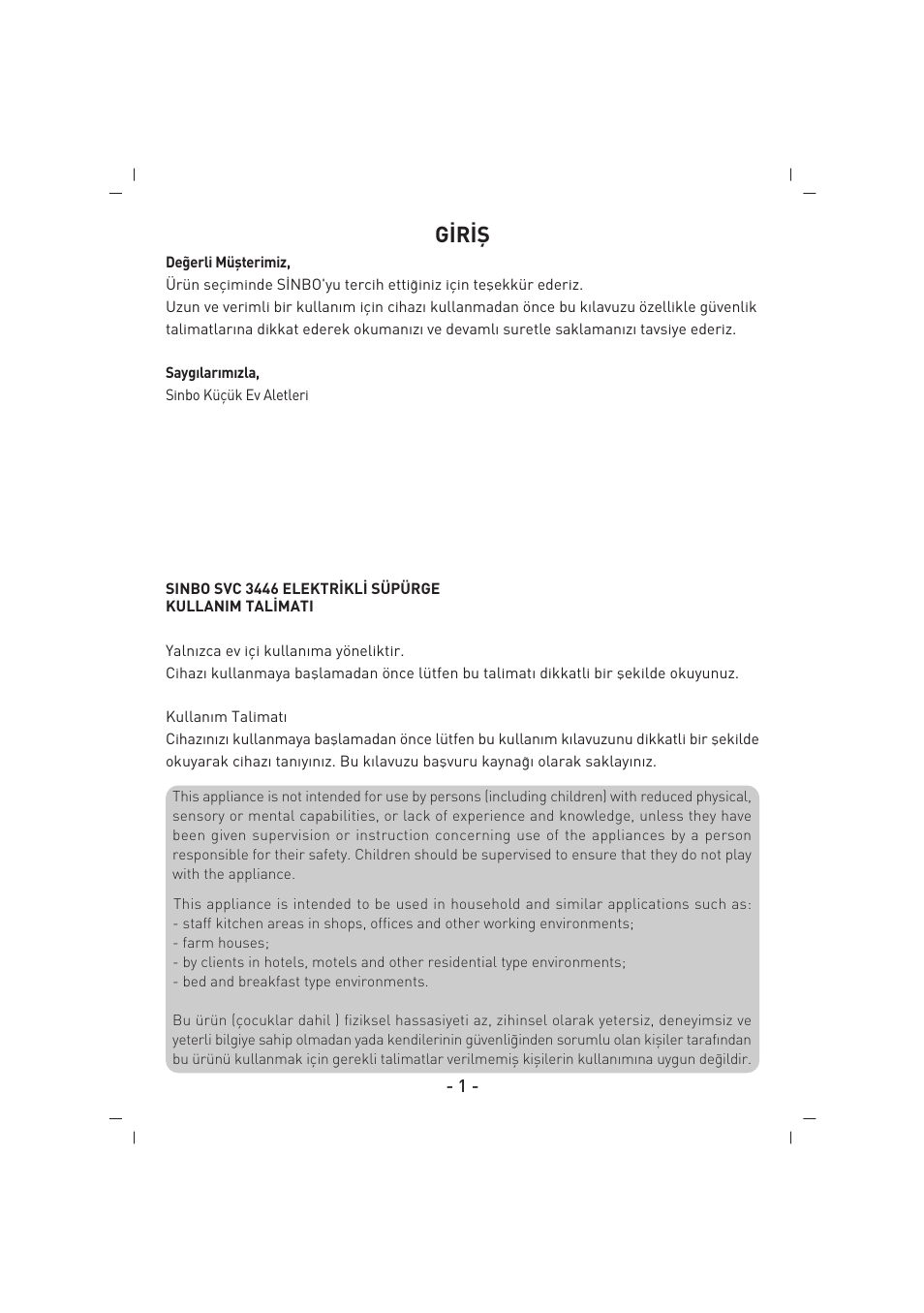 G‹r‹fi | SINBO SVC 3446 User Manual | Page 2 / 50