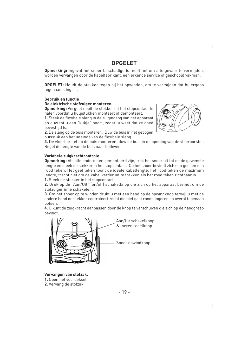 Opgelet | SINBO SVC 3446 User Manual | Page 20 / 50