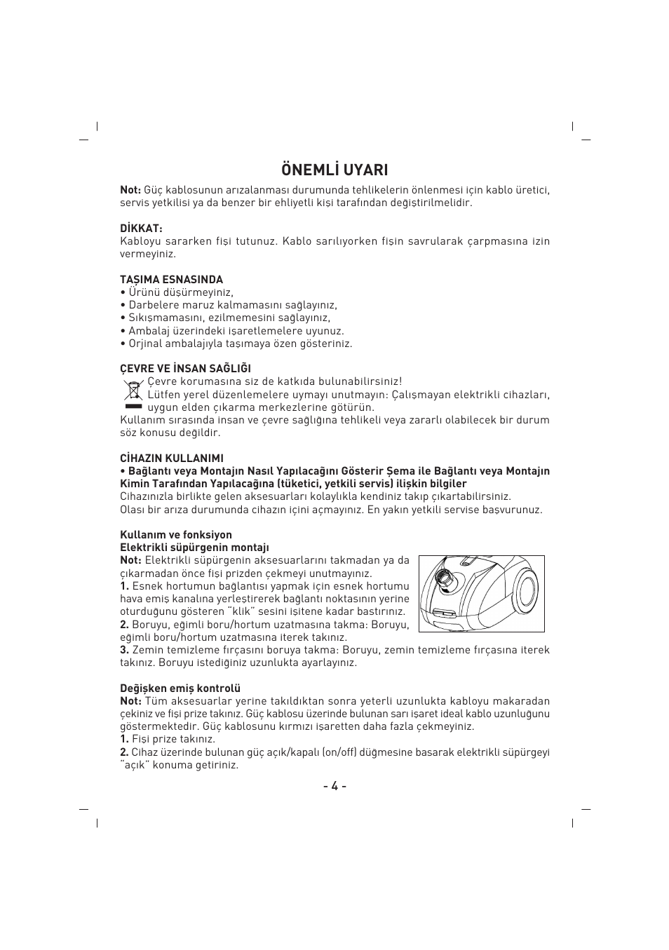 Öneml‹ uyari | SINBO SVC 3446 User Manual | Page 5 / 50
