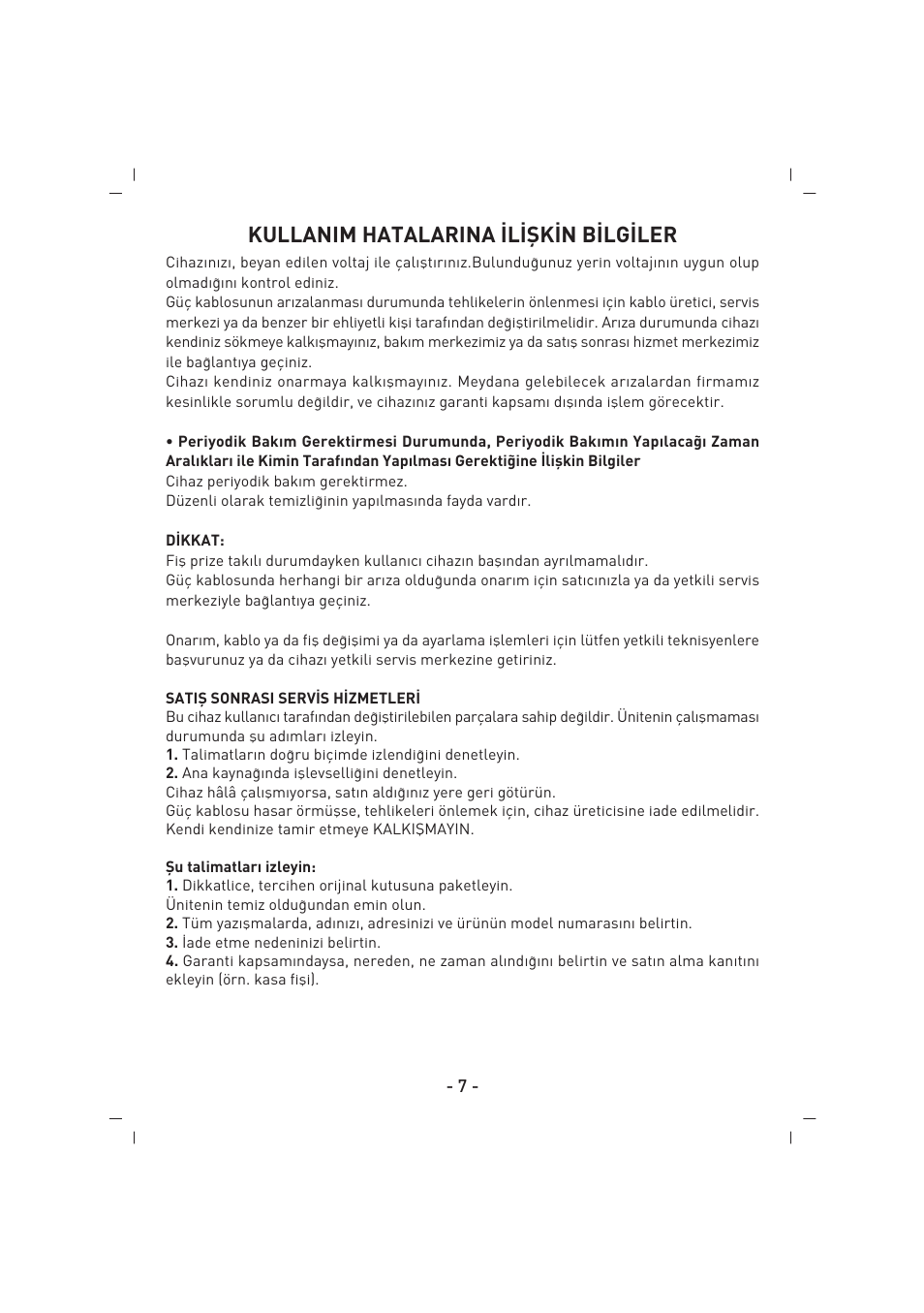 Kullanim hatalarina ‹l‹fik‹n b‹lg‹ler | SINBO SVC 3446 User Manual | Page 8 / 50