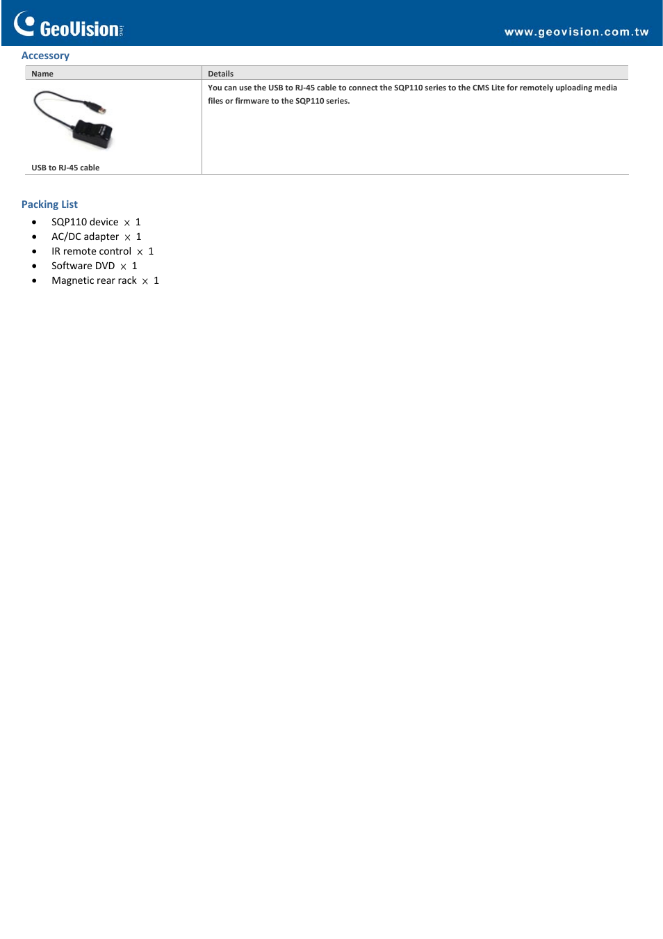 GeoVision SQP110 series User Manual | Page 3 / 3