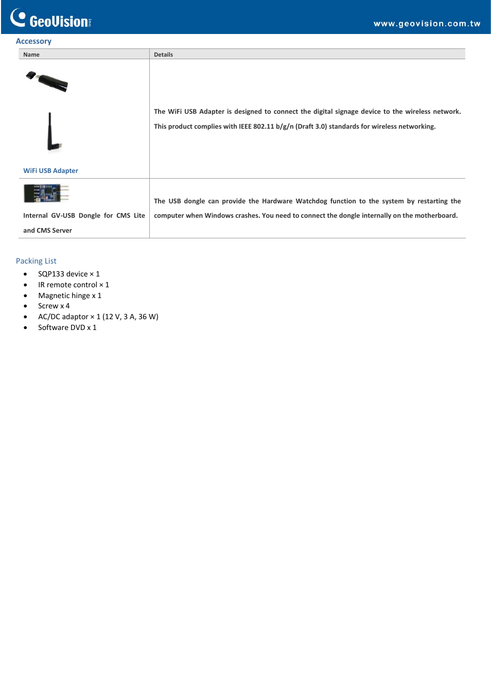 GeoVision SQP133 User Manual | Page 3 / 3