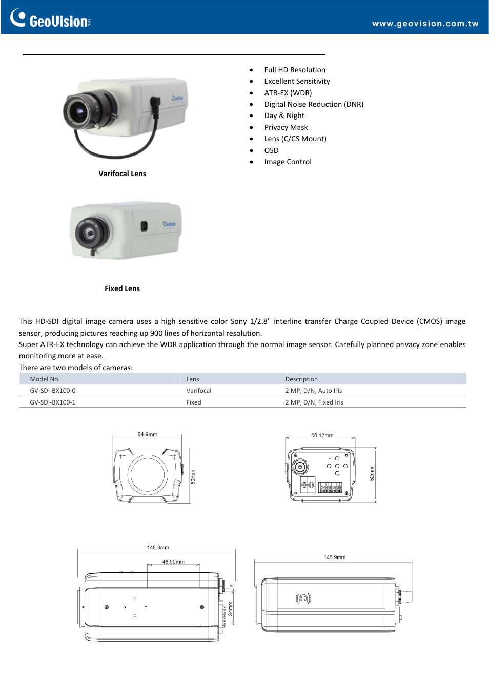 GeoVision SDIBX100 User Manual | 2 pages