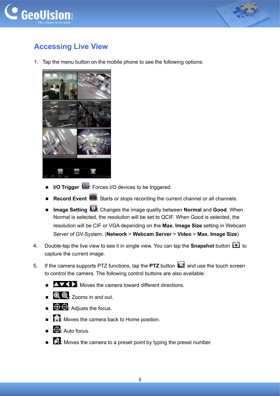 Accessing live view | GeoVision AView V1.3.1 for Android (With DVR_NVR) User Manual | Page 5 / 8