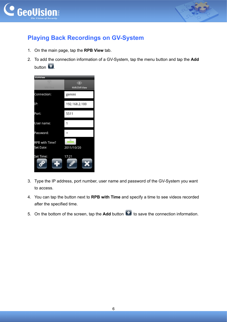 Playing back recordings on gv-system | GeoVision AView V1.3.1 for Android (With DVR_NVR) User Manual | Page 6 / 8