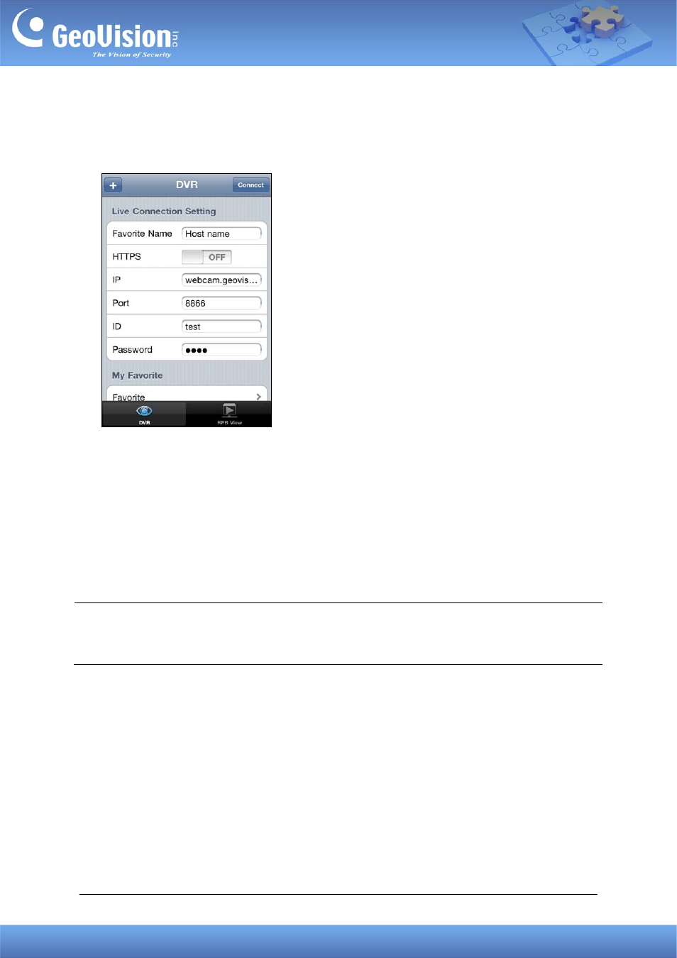 Connecting to gv-system | GeoVision iView V2.3.2 for iPhone and iPod Touch (With DVR_NVR) User Manual | Page 3 / 7