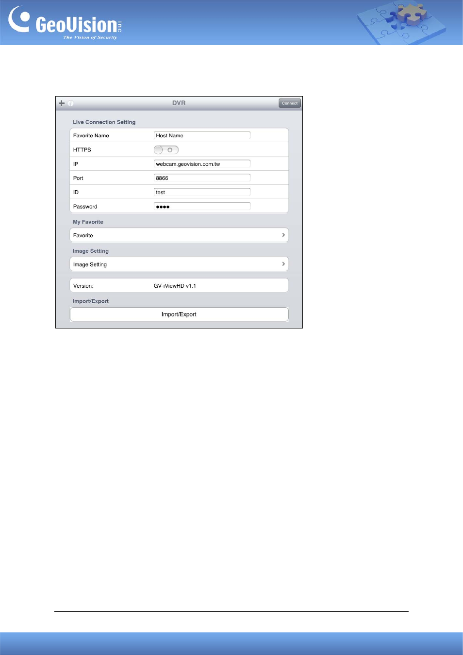 Other functions, My favorite, Image setting | Import / export | GeoVision iView V2.3.2 for iPhone and iPod Touch (With DVR_NVR) User Manual | Page 7 / 7