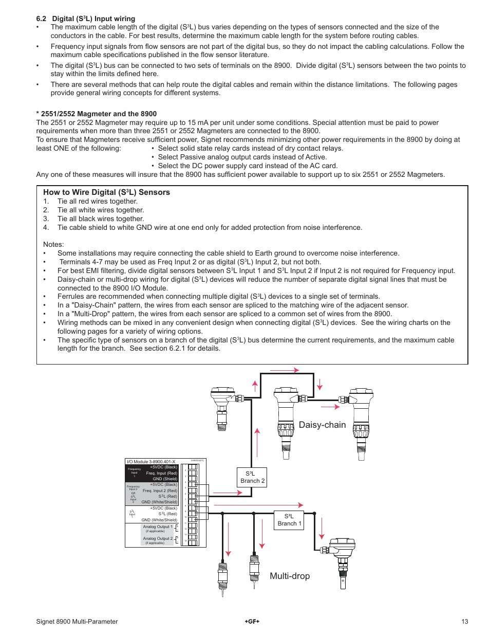 Multi-drop daisy-chain, How to wire digital (s, L) sensors | 2 digital (s, L input 1 and s | GF Signet 8900 Multi-Parameter Controller User Manual | Page 13 / 52