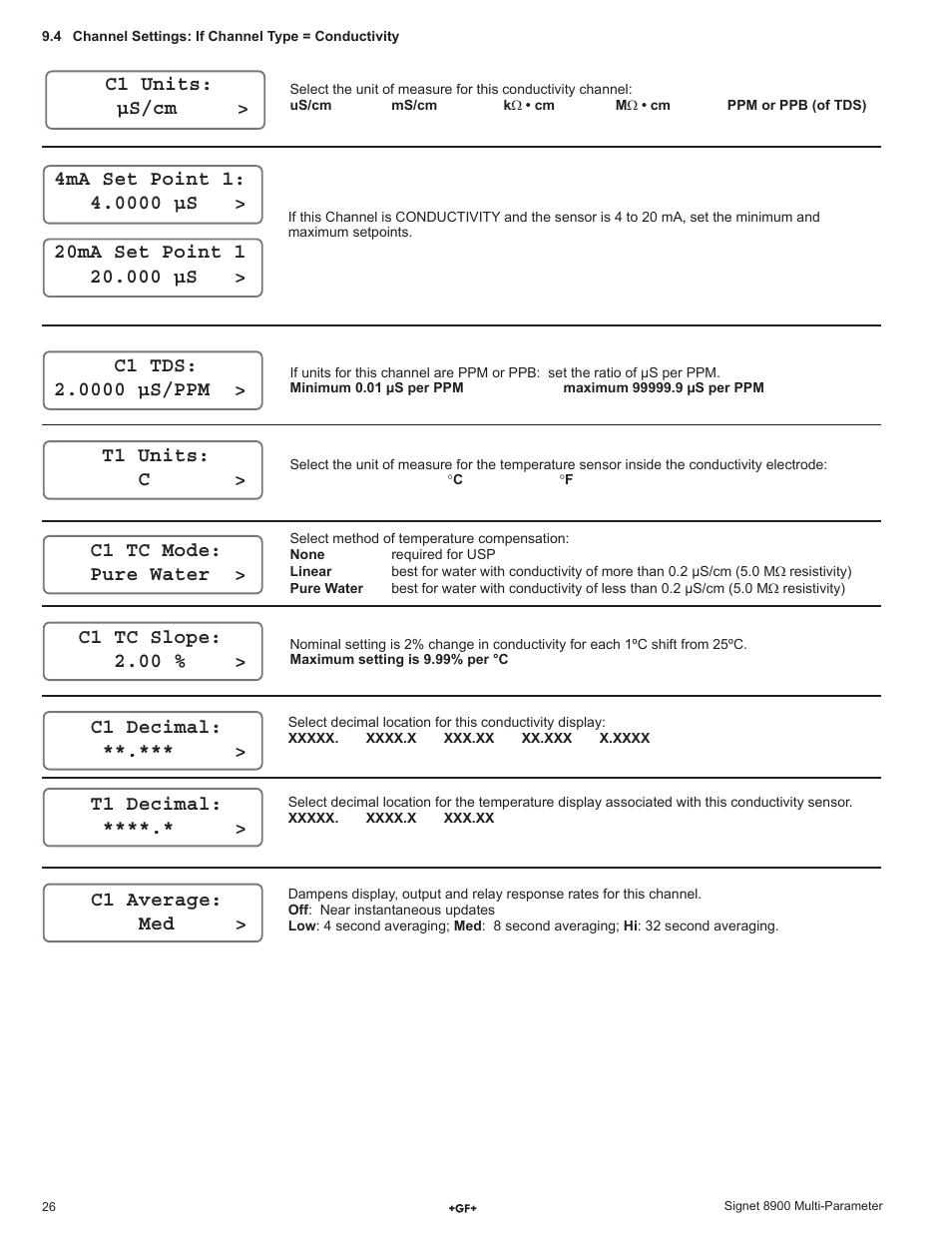 C1 units: µs/cm | GF Signet 8900 Multi-Parameter Controller User Manual | Page 26 / 52