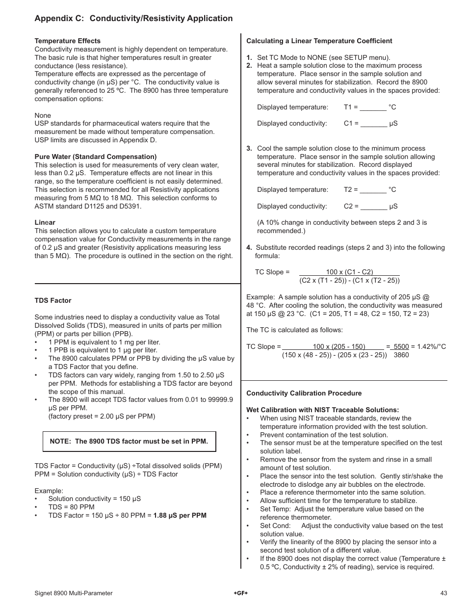 GF Signet 8900 Multi-Parameter Controller User Manual | Page 43 / 52