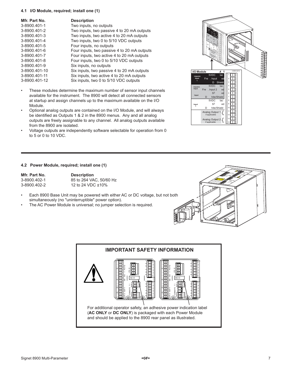 Important safety information | GF Signet 8900 Multi-Parameter Controller User Manual | Page 7 / 52