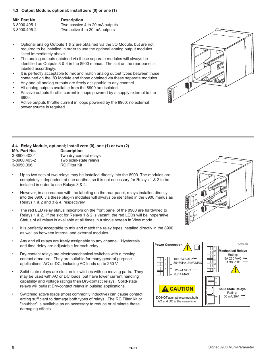 Caution | GF Signet 8900 Multi-Parameter Controller User Manual | Page 8 / 52