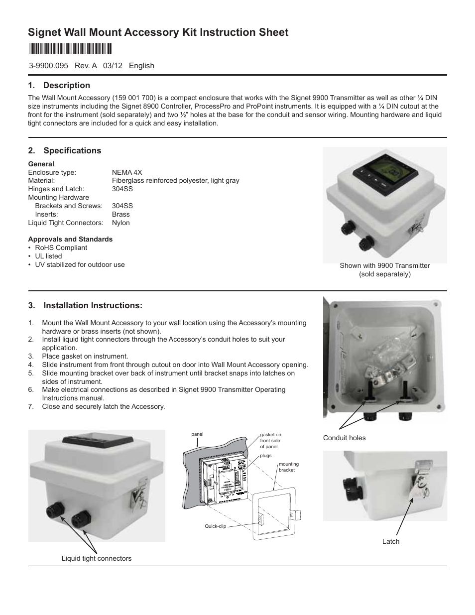 GF Signet Wall Mount Accessory Kit User Manual | 2 pages