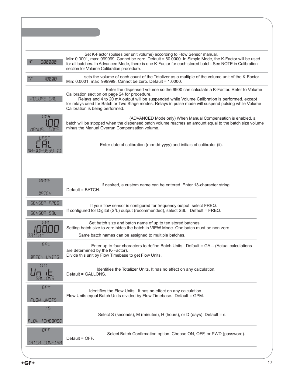 Menu system, Cal menu, Input menu | GF Signet 9900-1BC Batch Controller System User Manual | Page 17 / 28
