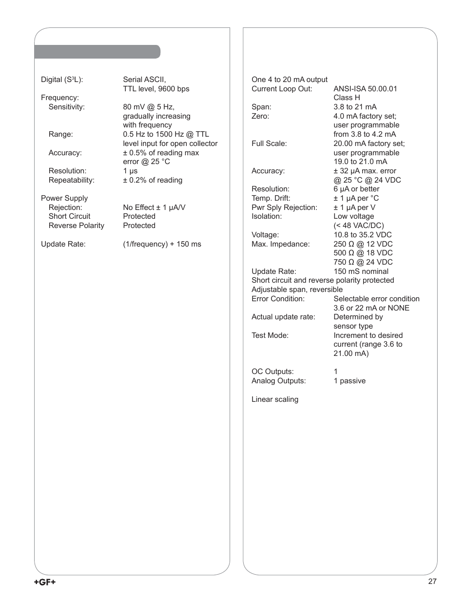Specifi cations | GF Signet 9900-1BC Batch Controller System User Manual | Page 27 / 28