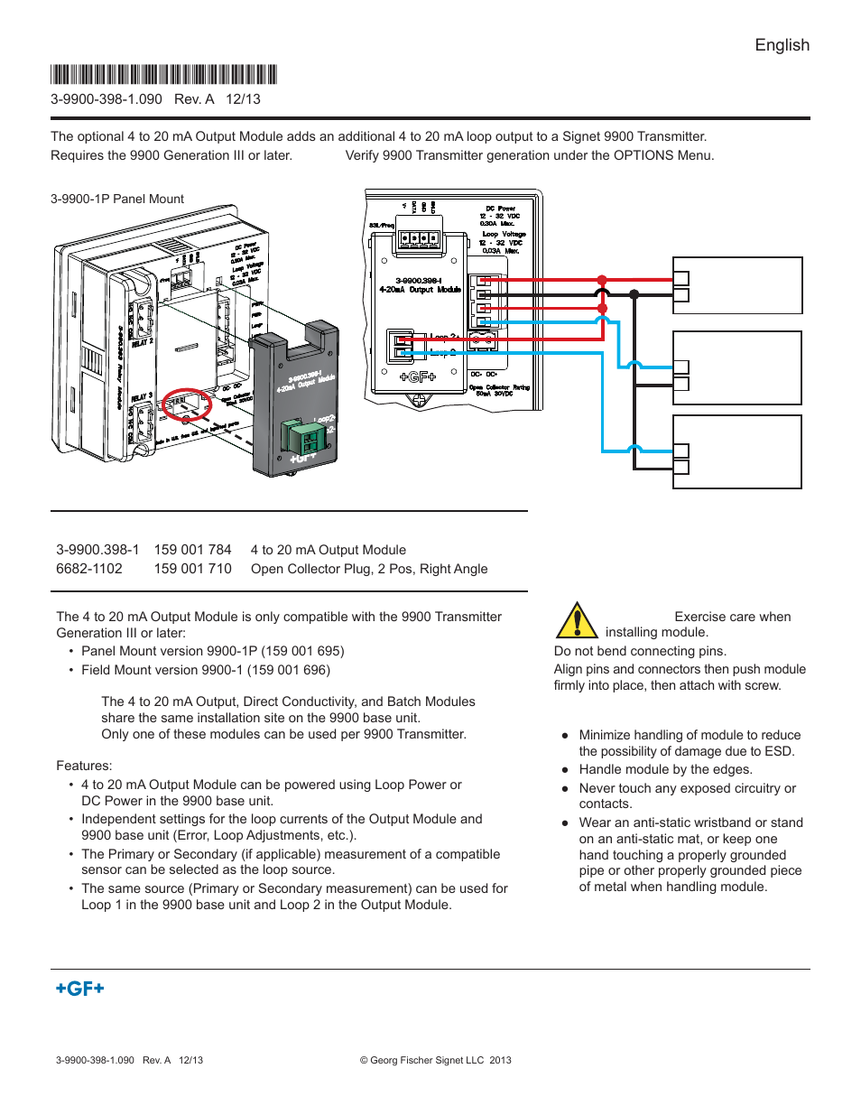 GF Signet 9900 4 to 20 mA Output Module User Manual | 1 page