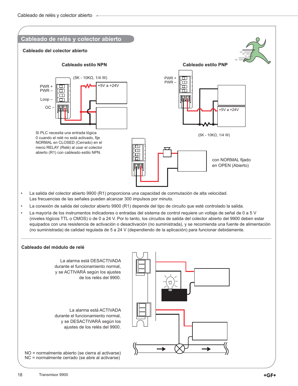 Cableado de relés y colector abierto | GF Signet 9900 Transmitter User Manual | Page 18 / 64