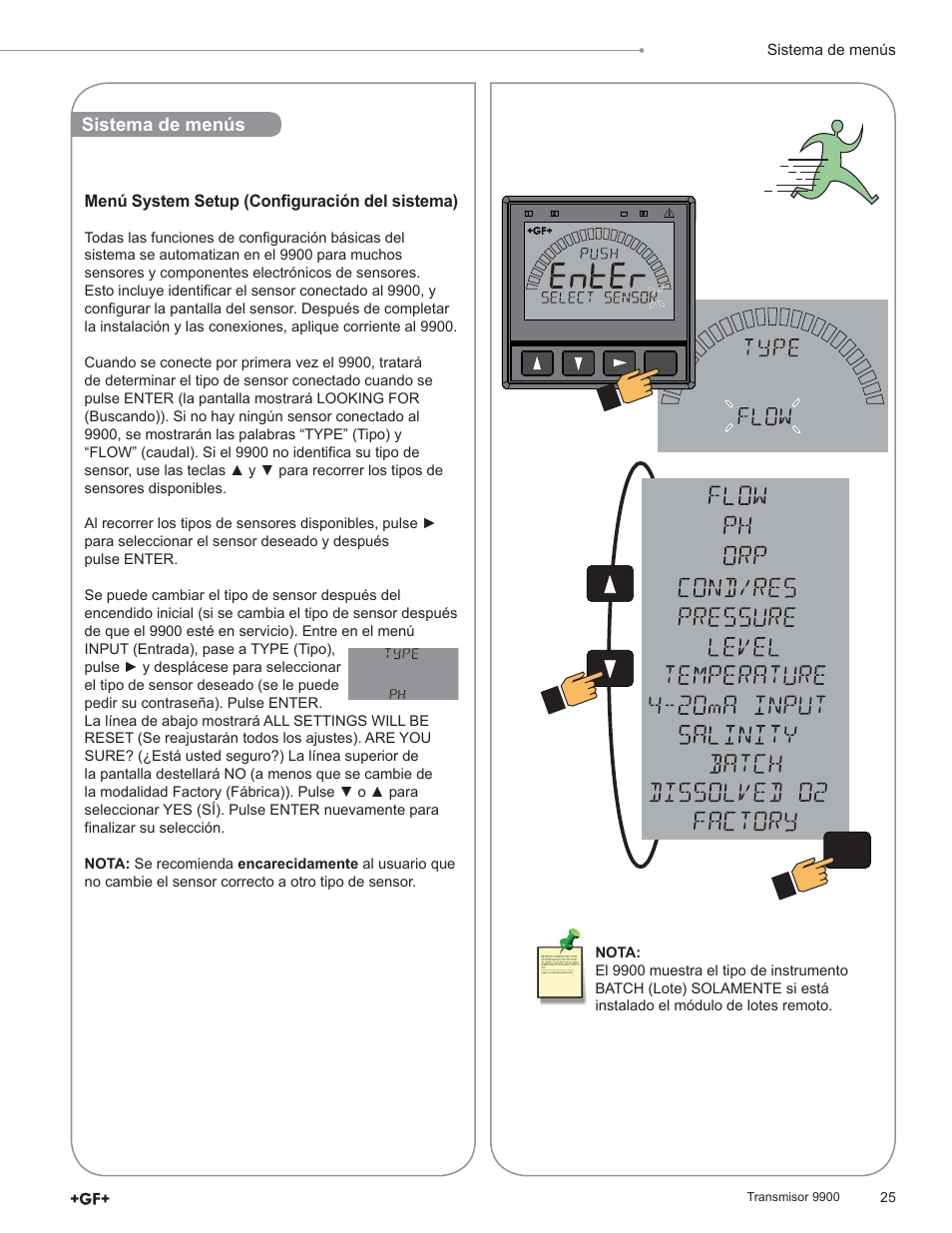 Sistema de menús, Menú system setup (confi guración del sistema) | GF Signet 9900 Transmitter User Manual | Page 25 / 64