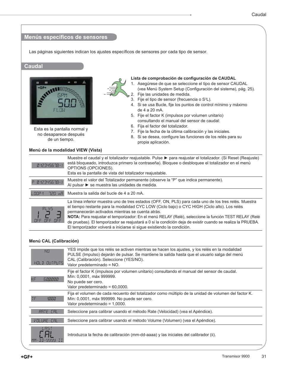 Caudal, Menús específi cos de sensores | GF Signet 9900 Transmitter User Manual | Page 31 / 64