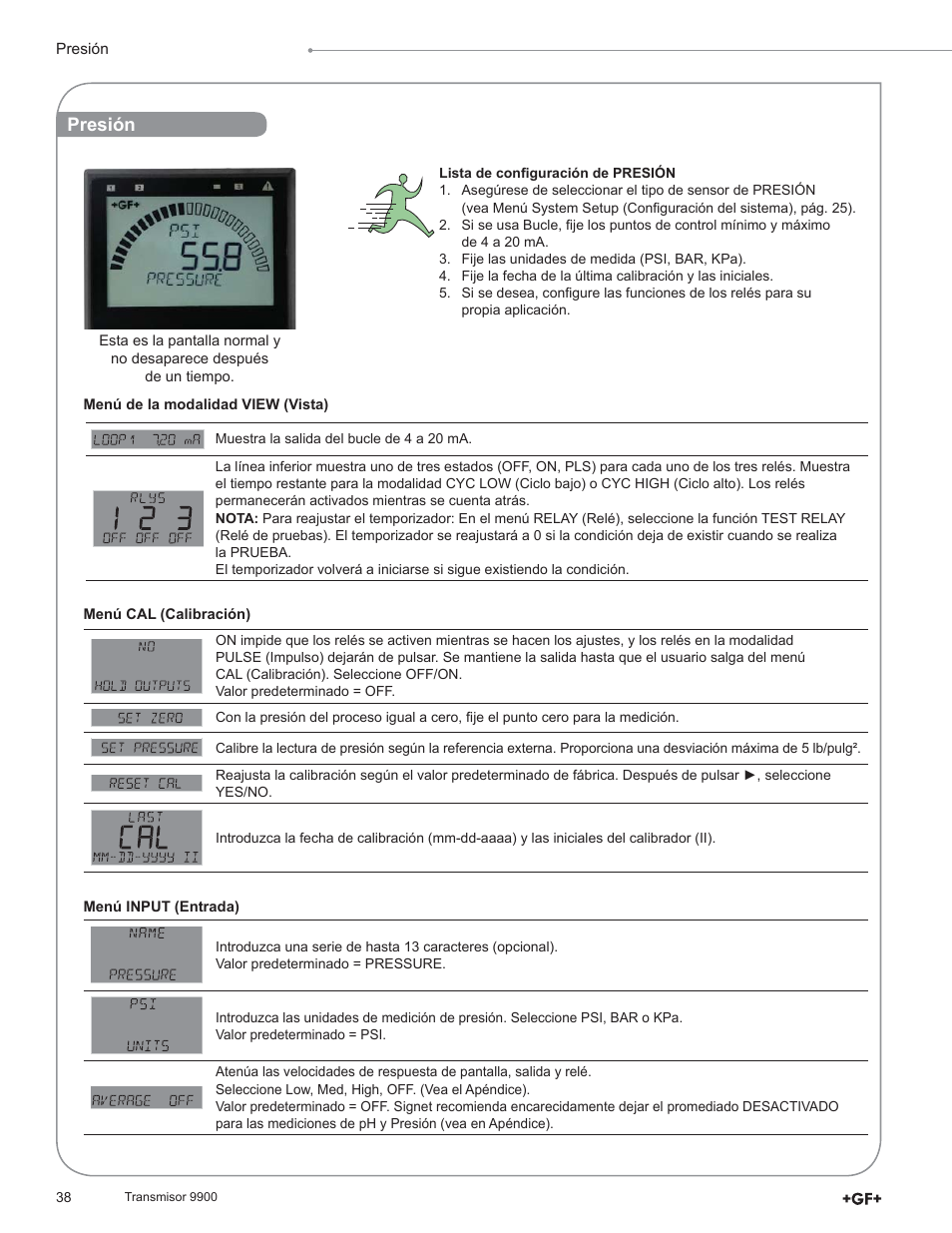 Presión | GF Signet 9900 Transmitter User Manual | Page 38 / 64