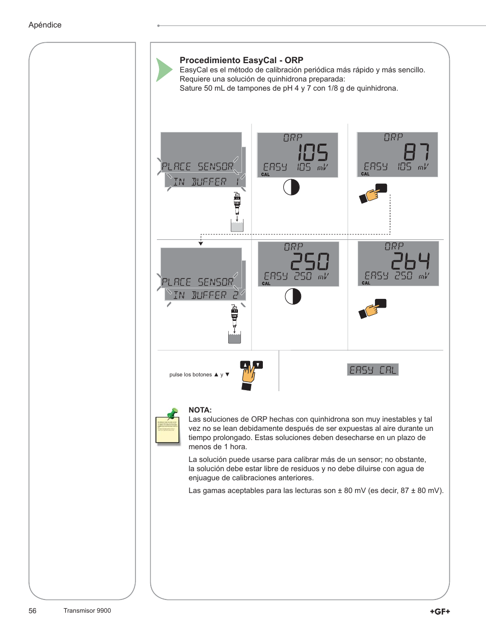 Procedimiento easycal - orp | GF Signet 9900 Transmitter User Manual | Page 56 / 64