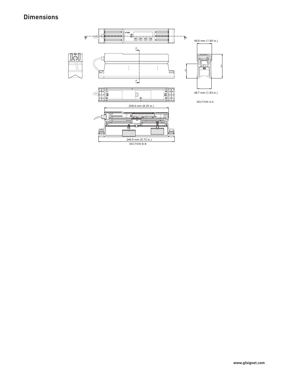 Dimensions | GF Signet ULTRAFLOW U1000 User Manual | Page 3 / 4