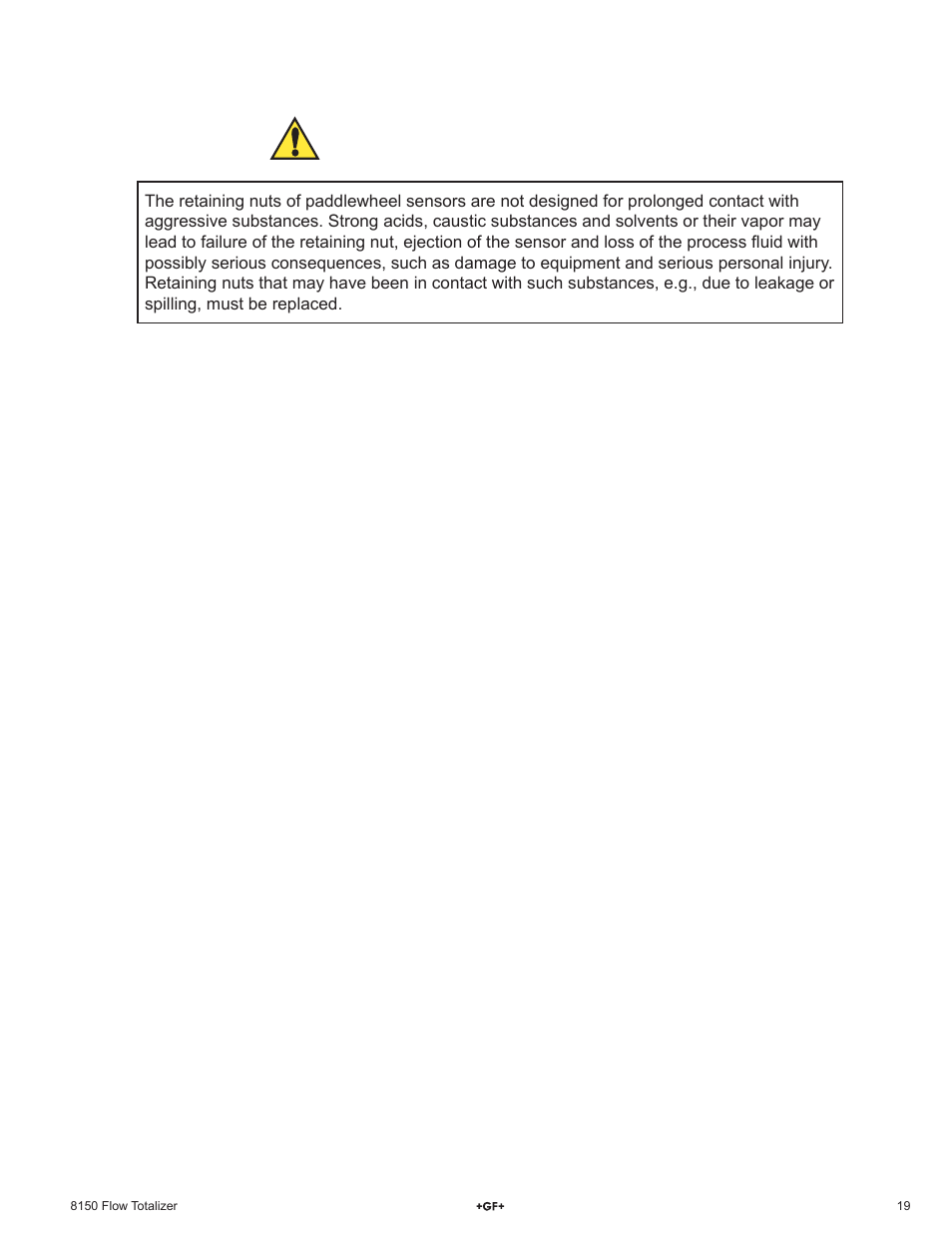 Chemical compatibility warning | GF Signet 8150 Battery-Powered Flow Totalizer User Manual | Page 19 / 20