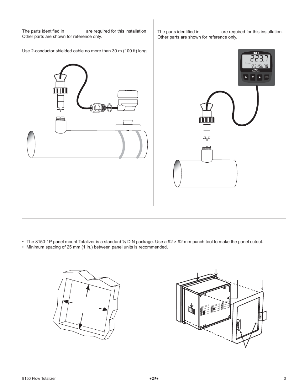 Panel cutout, Panel mount installation detail | GF Signet 8150 Battery-Powered Flow Totalizer User Manual | Page 3 / 20