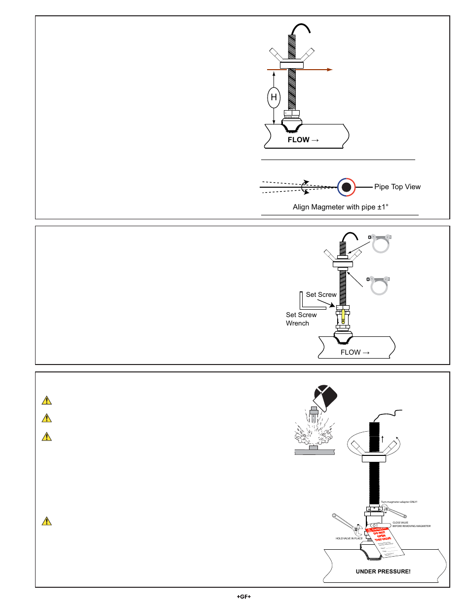 Adjust the magmeter position and insertion depth, Secure the magmeter in position, Removal instructions for hot-tap installations | GF Signet 2552 Metal Magmeter Flow Sensor User Manual | Page 7 / 16