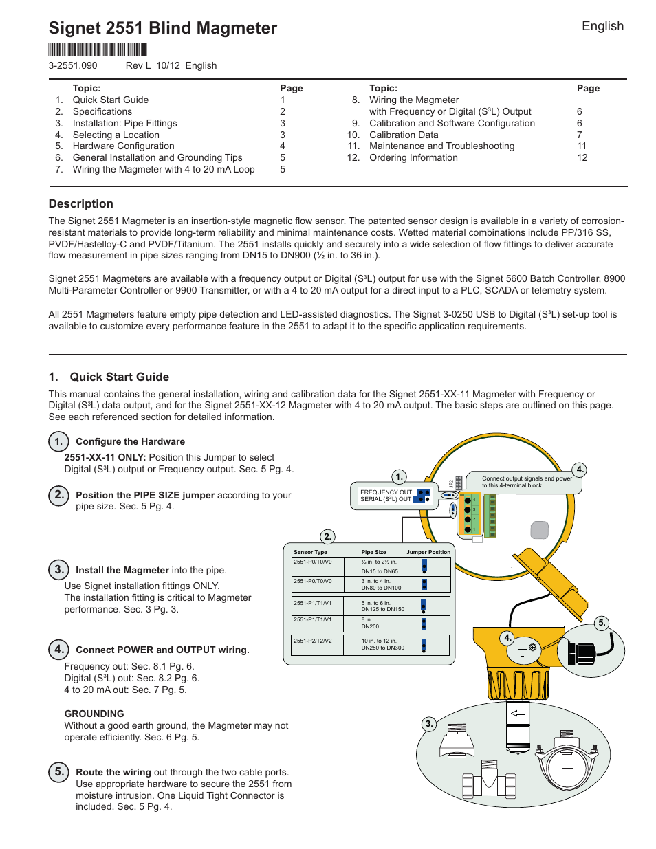 GF Signet 2551 Magmeter Flow Sensor - Blind User Manual | 12 pages