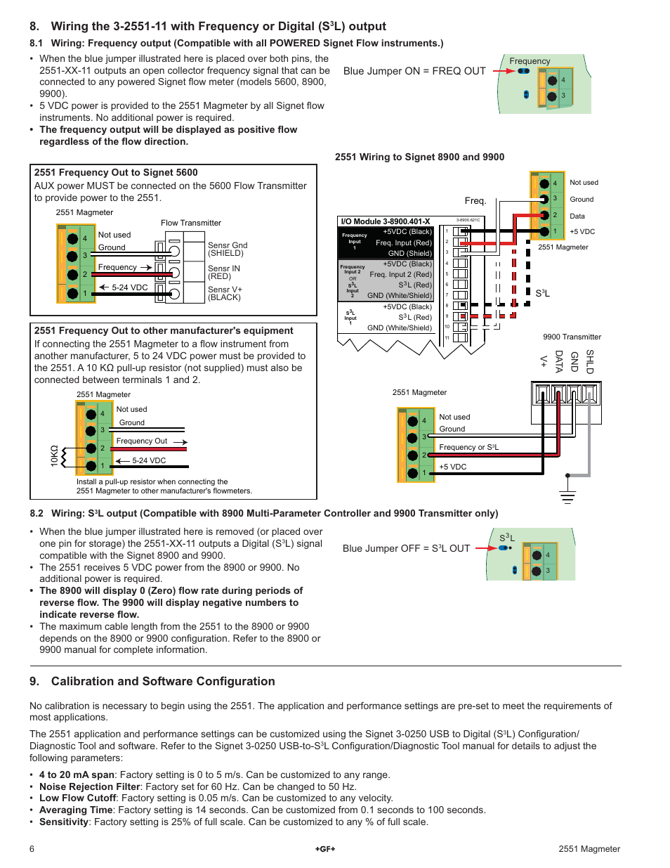 L) output, Calibration and software con¿ guration | GF Signet 2551 Magmeter Flow Sensor - Blind User Manual | Page 6 / 12